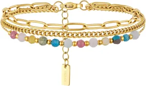 YADUDA Layered Bracelets Dainty Gold Bracelets for Women Chain Link Paperclip with Malachite Colorful Mixed Stones Blue Turquoise Rhodochrosite Adjustable 14K Gold Plated Boho Bracelets for Women