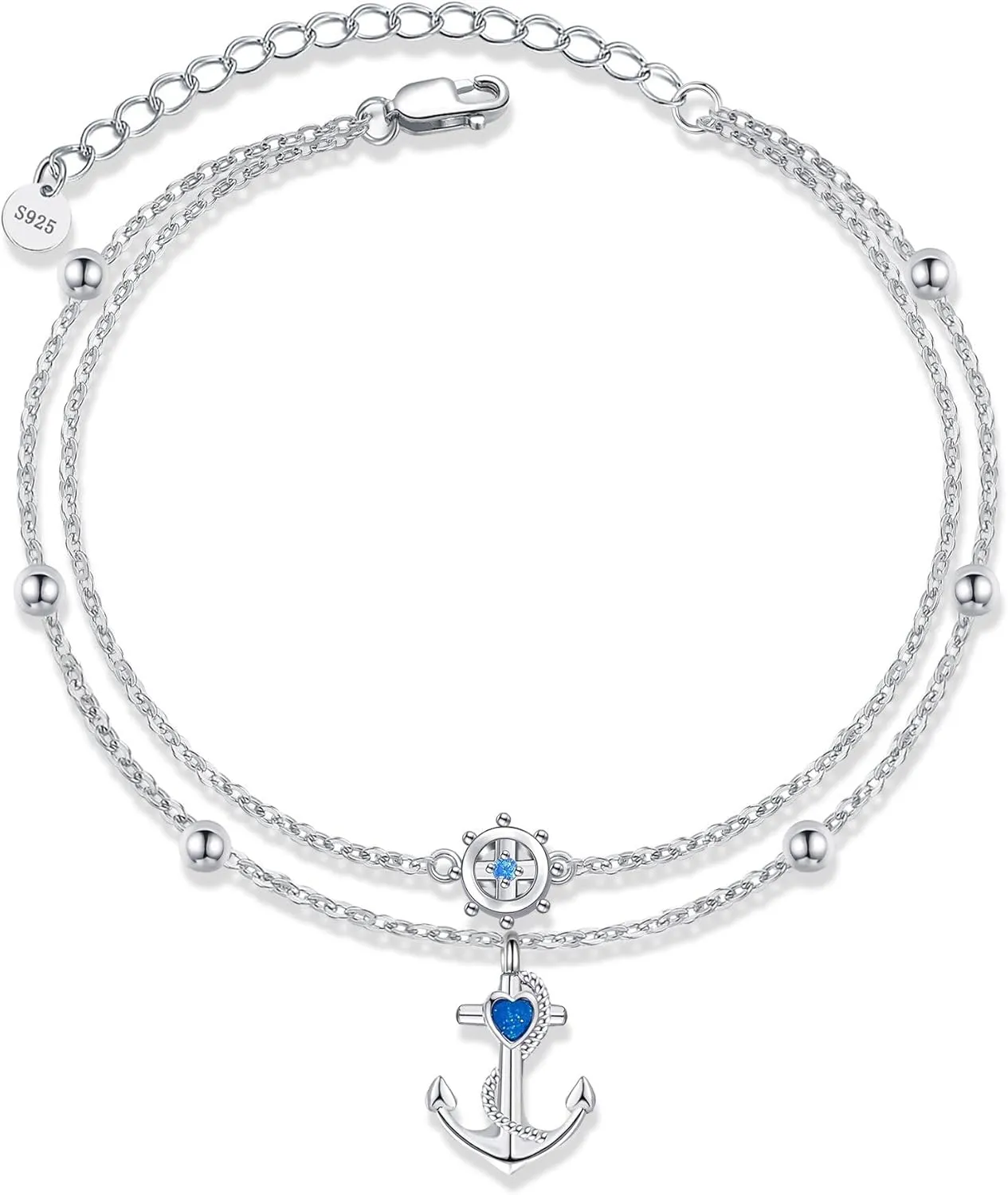 YFN Anchor Anklet 925 Sterling Silver Anchor and Ship Wheel Layered Ankle Bracelet Nautical Sailor Jewelry Gifts for Women