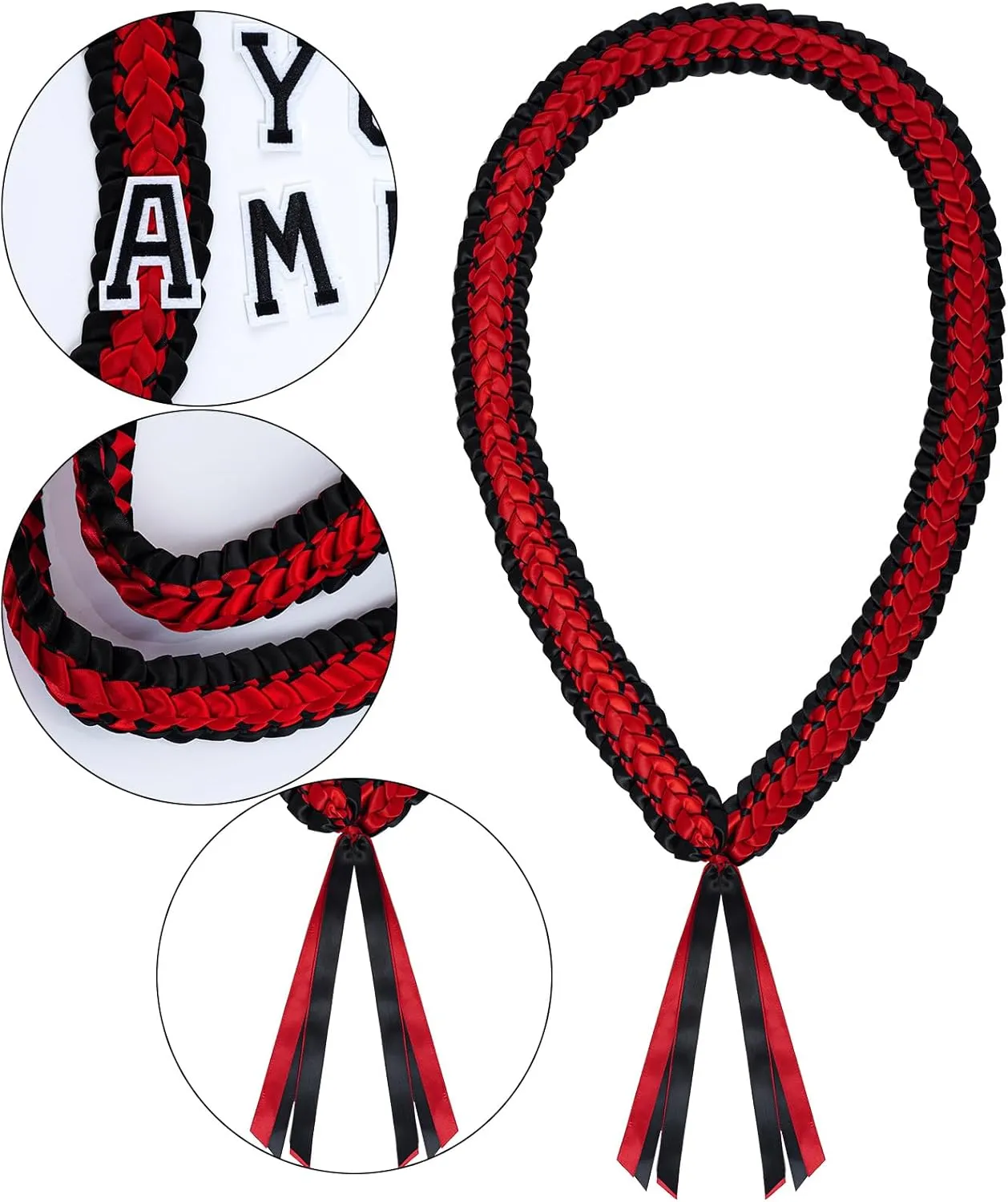 Yolyoo Graduation Ribbon Lei Necklace Grad Braided with Ribbon Bow for Graduation Gift