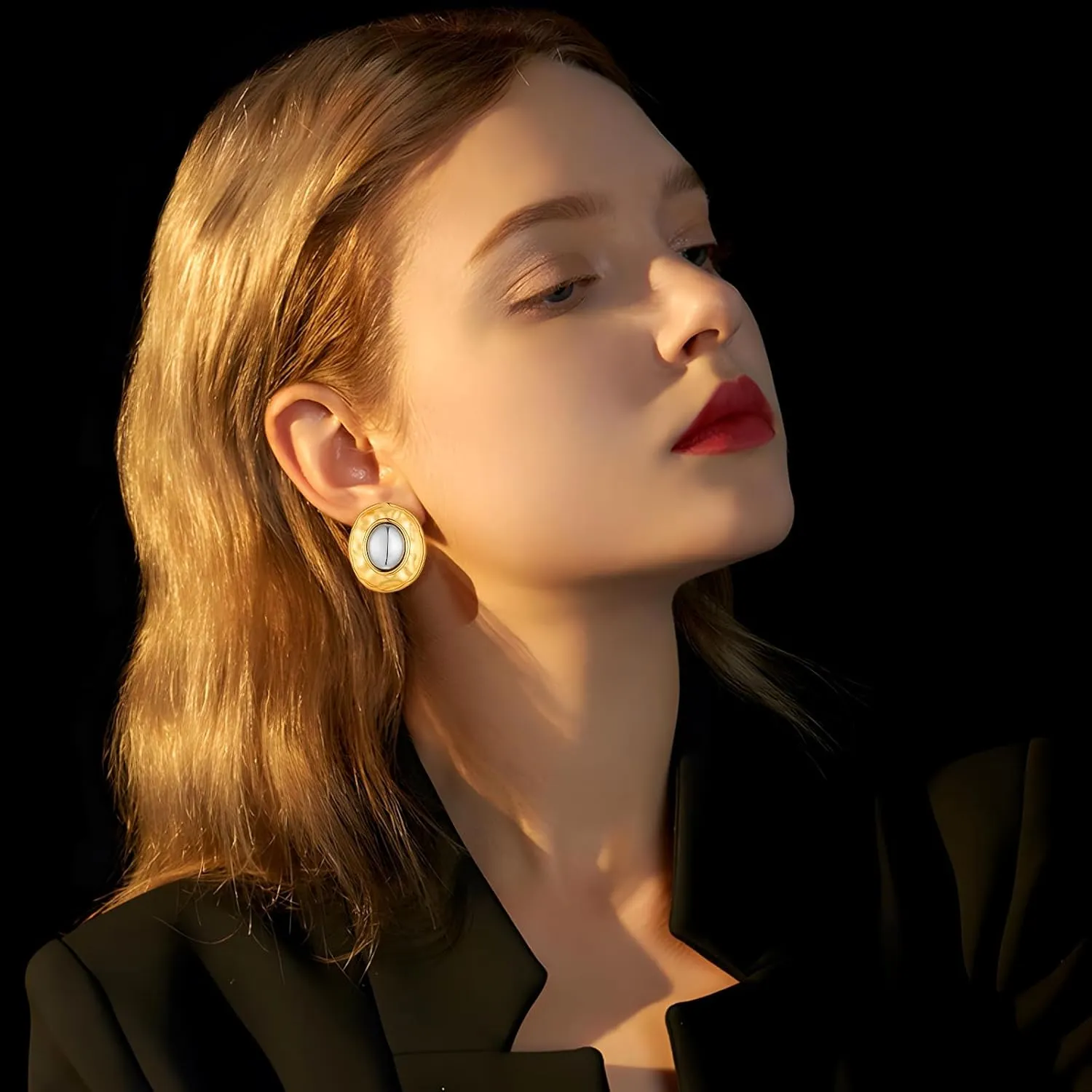 YUJIE Two Tone Studs Earrings Gold and Silver Mixed Metal Earrings for Women Gold Plated Chunky Round Teardrop Earring Thick Trendy Modern Jewelry