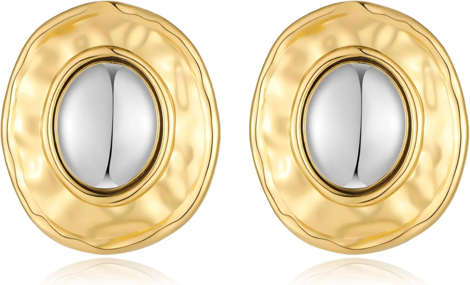 YUJIE Two Tone Studs Earrings Gold and Silver Mixed Metal Earrings for Women Gold Plated Chunky Round Teardrop Earring Thick Trendy Modern Jewelry