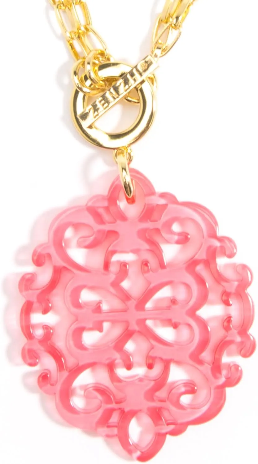 ZENZII Modern Damask Acrylic Resin Pendant Necklace with Convertible Toggle Chain