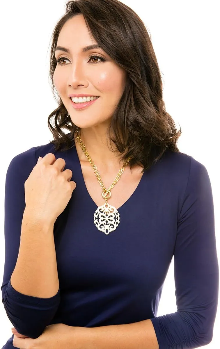 ZENZII Modern Damask Acrylic Resin Pendant Necklace with Convertible Toggle Chain