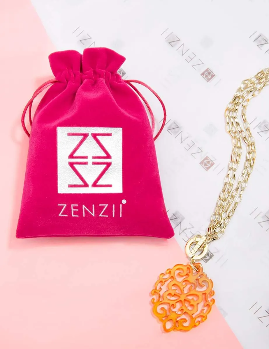 ZENZII Modern Damask Acrylic Resin Pendant Necklace with Convertible Toggle Chain