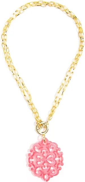 ZENZII Modern Damask Acrylic Resin Pendant Necklace with Convertible Toggle Chain