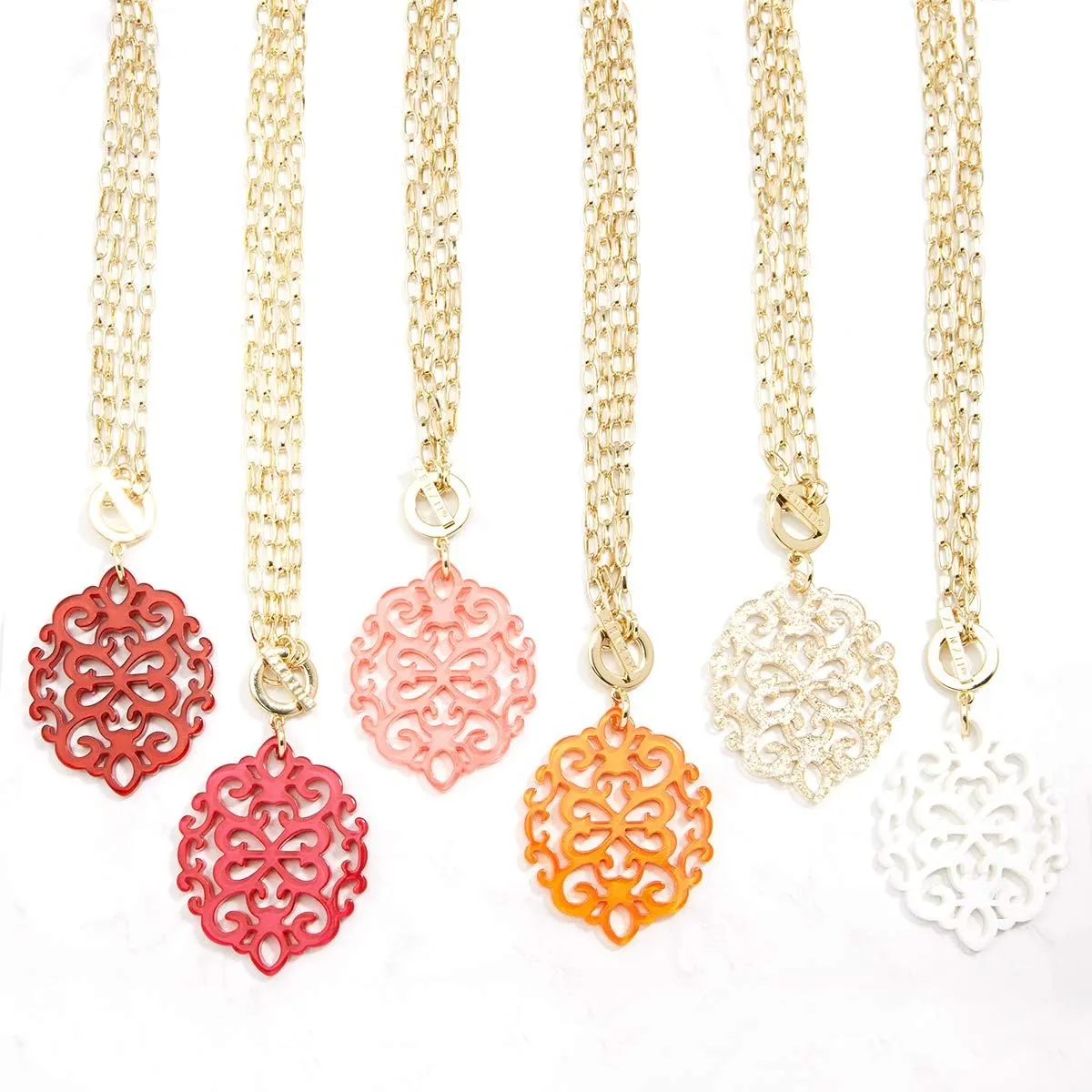 ZENZII Modern Damask Acrylic Resin Pendant Necklace with Convertible Toggle Chain