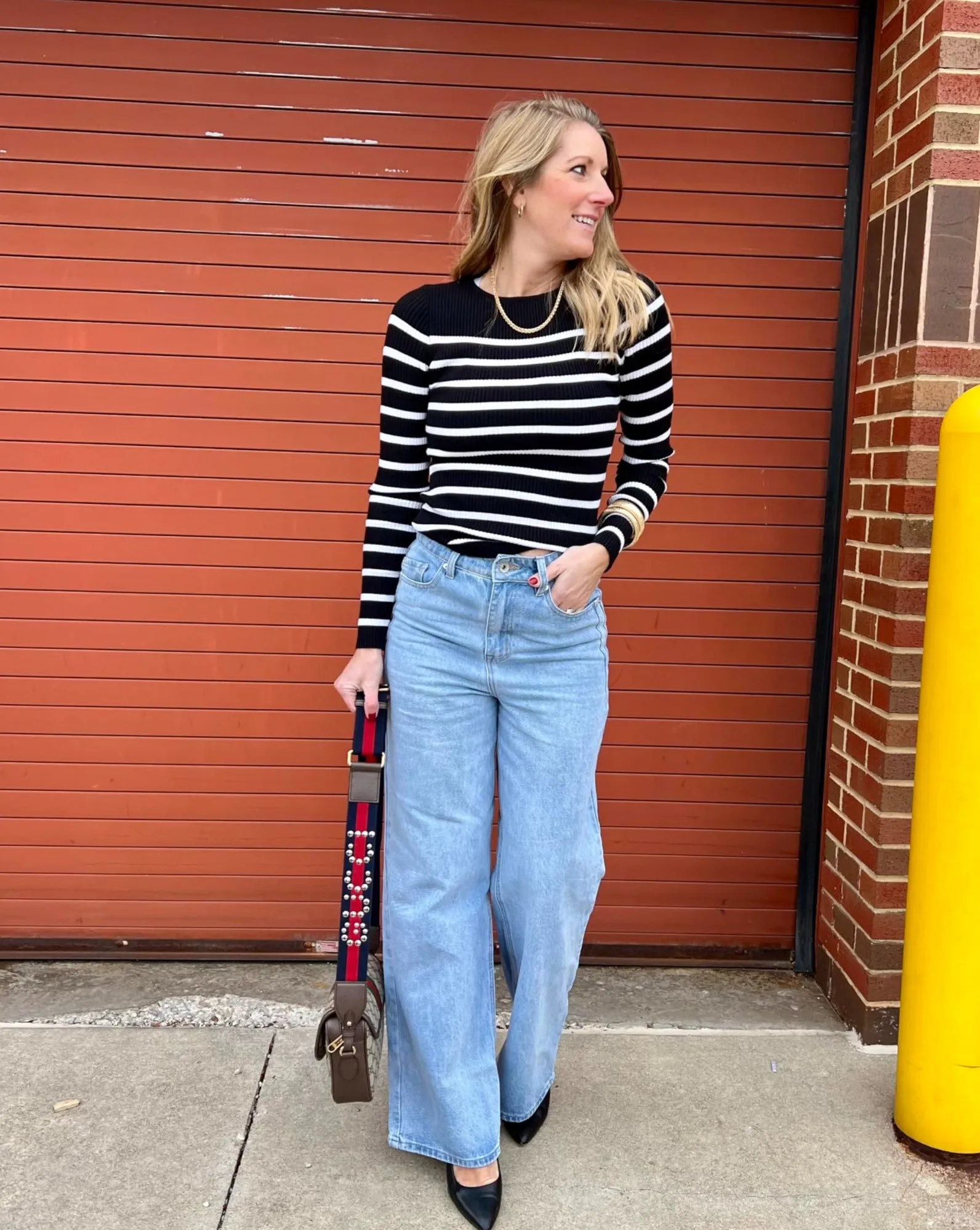ZESICA Long Sleeve Crewneck Striped Ribbed Knit Top