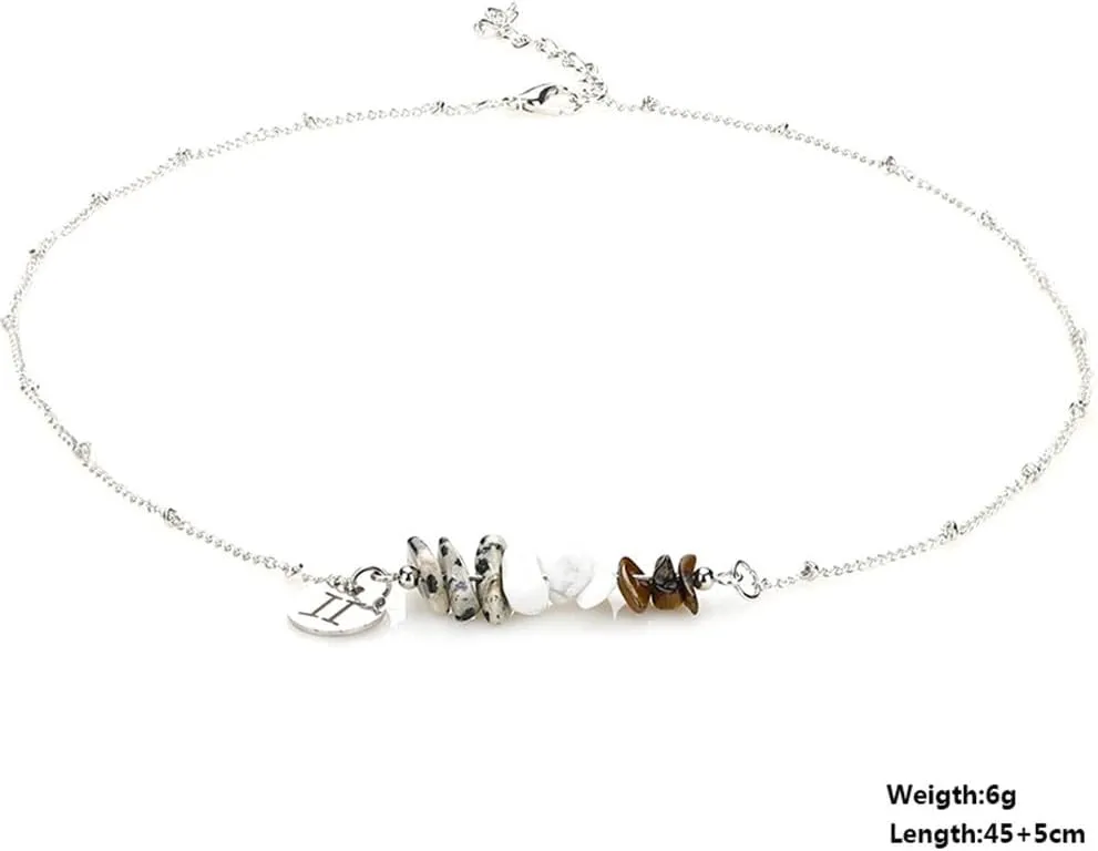 Zodiac Natural Stone Horoscope Charms Necklace 12 Constellation Astrology Healing Gemstone Crystal Card Necklace for Women Girls Teens Birthday Anniversary Friendship Exquisite Jewelry Gift Promise Jewelry Gift Card